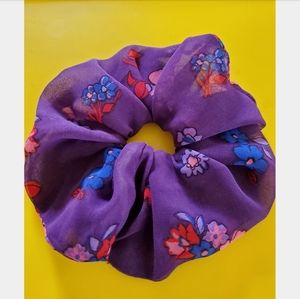HANDMADE FLORAL PURPLE SCRUNCHIE
